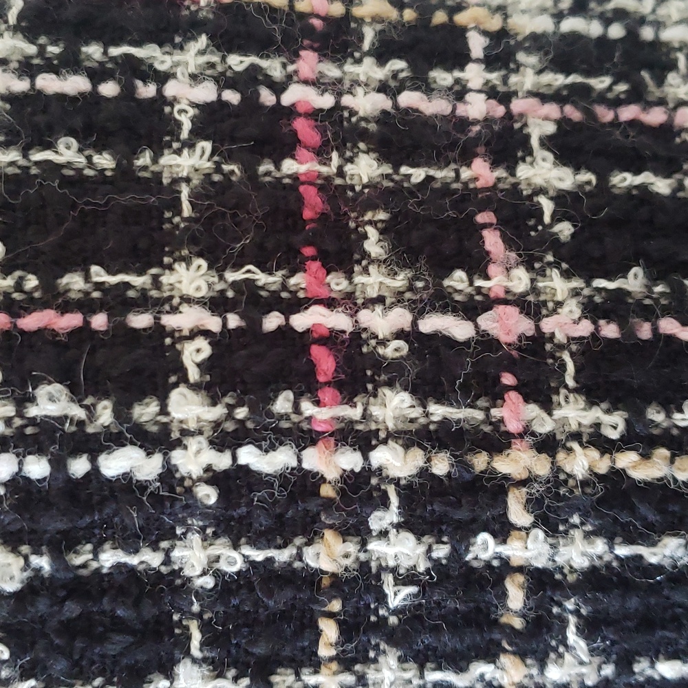 Vintage 90s Scarlet Tweed Boucle Plaid Blazer Jacket Fringe Size 8 Black Pink - Picture 9 of 11
